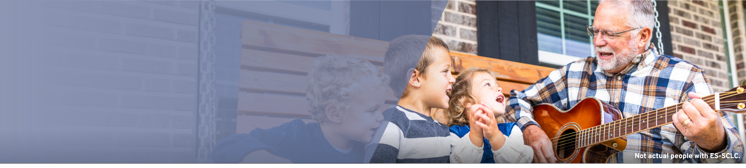 older man playing guitar for grandchildren, representing connection and support during IMDELLTRA® treatment